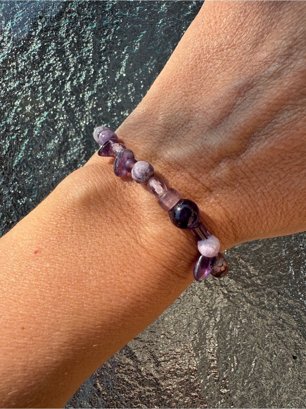 Purple Amethyst & Lavender Beaded Bracelet with Sterling Toggle Clasp Whimsigoth